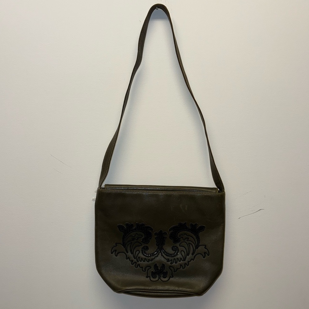 Gucci Olive Green Women's Shoulder Bag with Embroidered Front